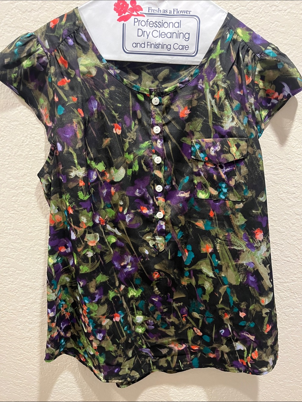 J. Crew Black Floral Cap Sleeve Button-Front Blouse